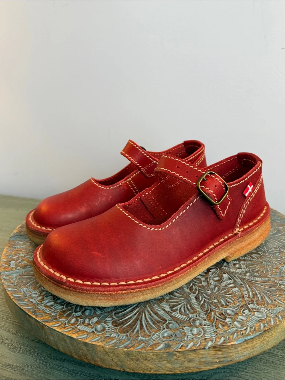 Duckfeet HIMMERLAND GRANATE Red Leather Mary Janes Size 39